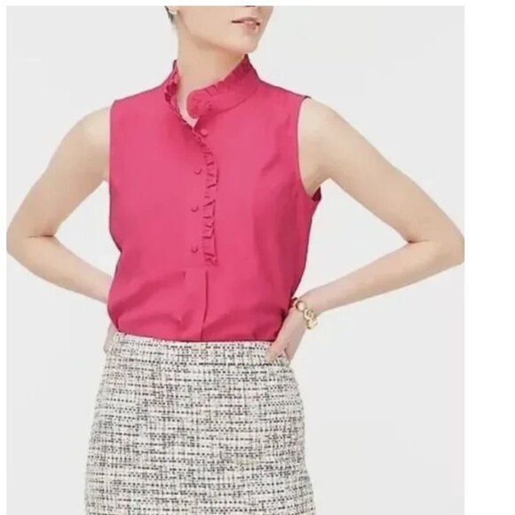 J Crew Factory Ruffle-Trim Crepe Top - Picture 2 of 2